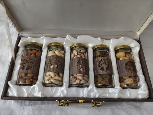 "Hariswad Luxury Wooden Dryfruit Gift Box (5 Jars)"